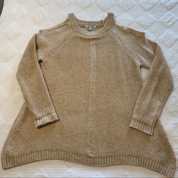 She + Sky Sweaters - Boutique Tan Cold Shoulder Sweater